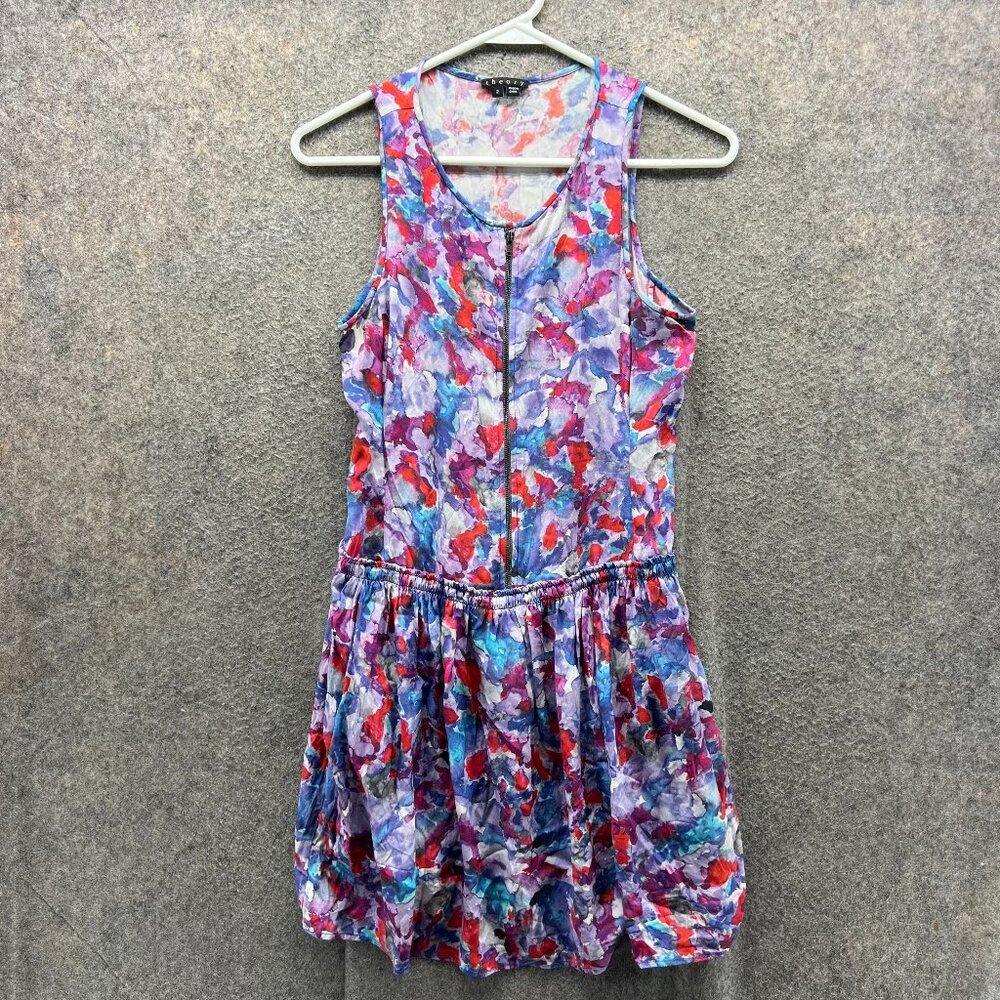 Theory Dress Women 2 Ladies Pink Blue Silk Achi Perplexing Print Sleeveless